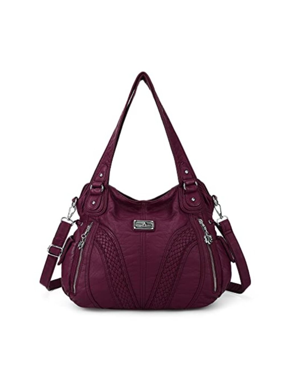 Washed PU Leather Tote Bag Hobo Shoulder Crossbody Satchel